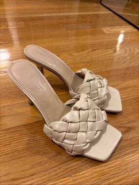 Marc Fisher Braided Cream Square-Toe Mules